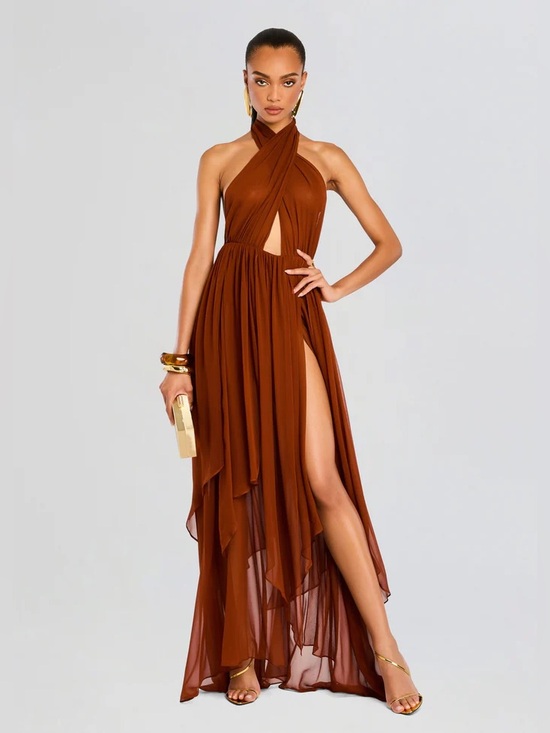 Retrofete Dresses & Skirts - Retrofete Ina Silk Chiffon Dress In Caramel Size Medium